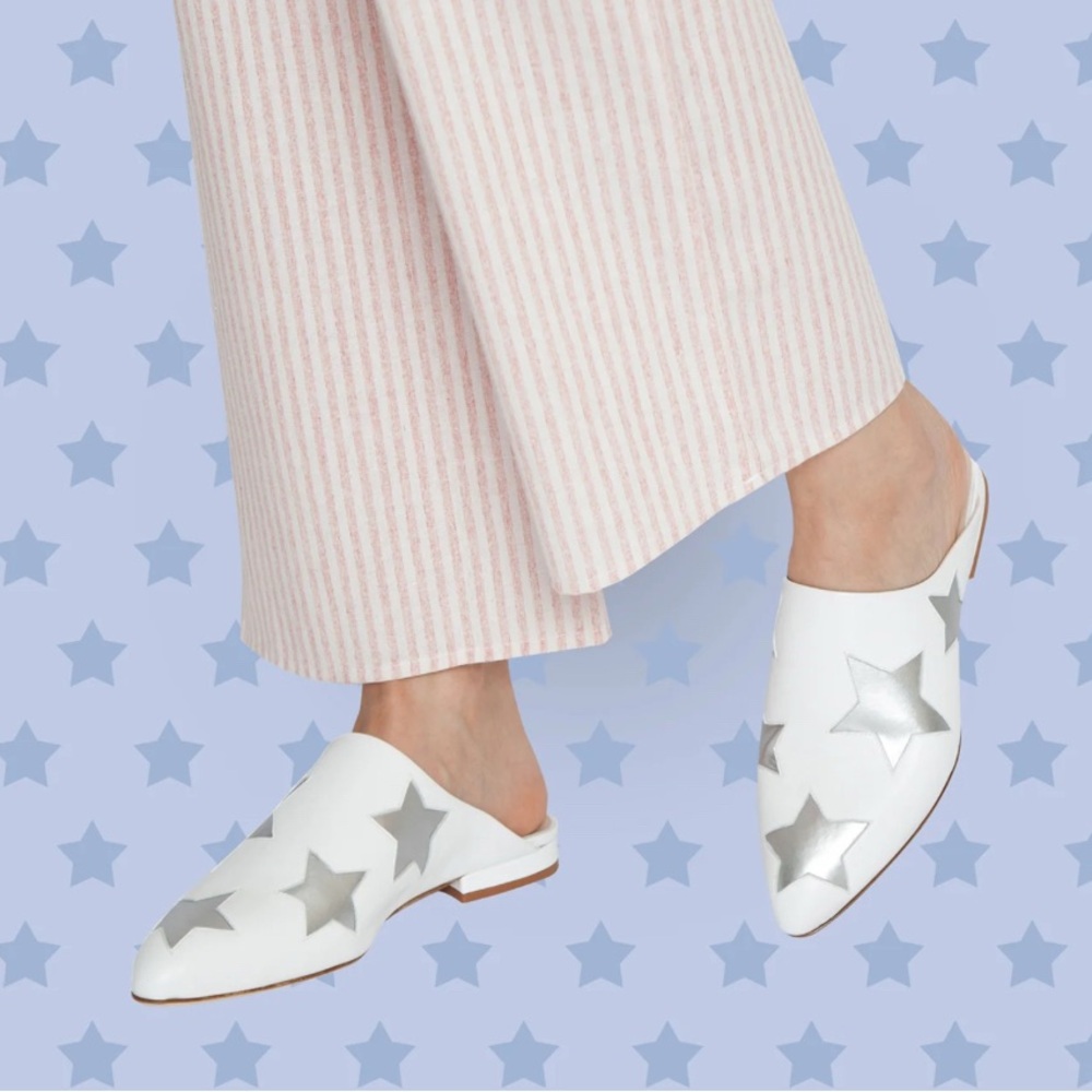 Arno Stella Silver Star Mules - Women's White Italian Leather